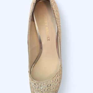 Silver Glittery Rhinestone Open Toe Textured Heels Audrey Brooke 8